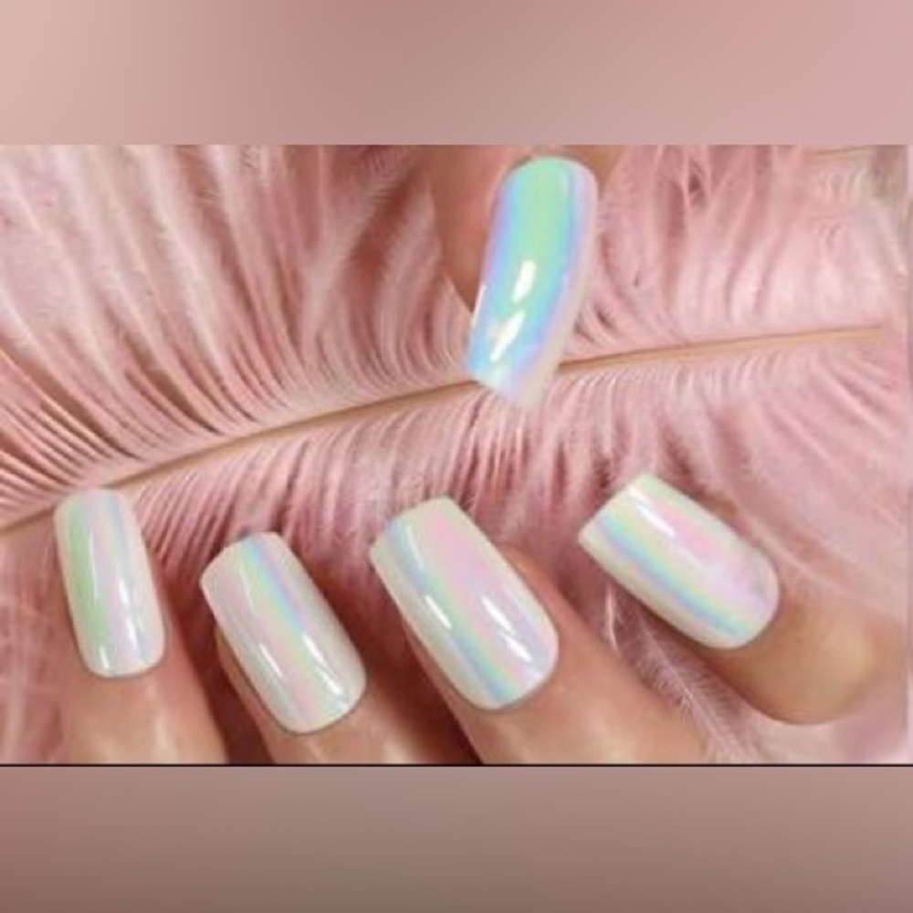 White Chrome Effect Press on Nails